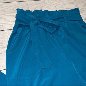Stylish Blue Paperbag Waist Pants